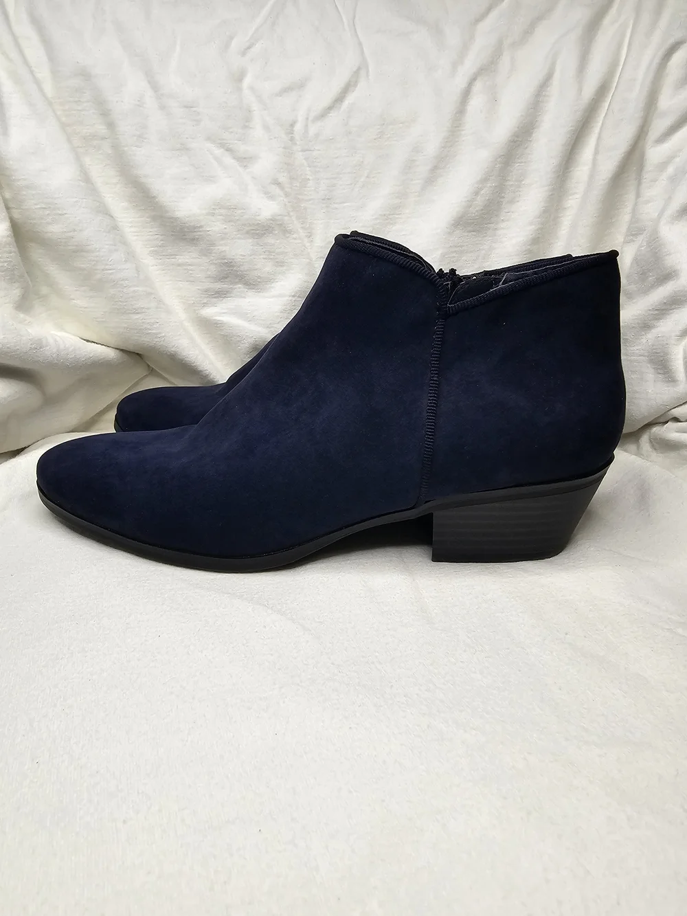 Style & Co. Wileyy Navy Faux Suede Ankle Booties Low Block Heel